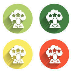 Poster - Set Five stars customer product rating review icon isolated with long shadow background. Favorite, best rating, award symbol. Color circle button. Vector