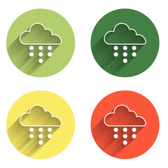 Poster - Set Cloud with rain icon isolated with long shadow background. Rain cloud precipitation with rain drops. Color circle button. Vector