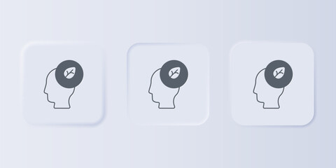 Poster - Grey Human head with leaf inside icon isolated on grey background. Set icons in square buttons. Vector