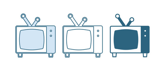 Poster - Blue Retro tv icon isolated on white background. Television sign. Vector