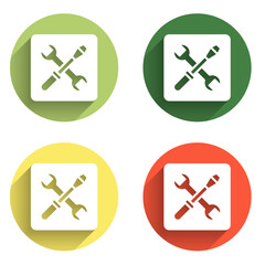 Poster - Set 3D printer setting icon isolated with long shadow background. 3d printing. Color circle button. Vector