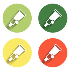 Poster - Set Telescope icon isolated with long shadow background. Scientific tool. Education and astronomy element, spyglass and study stars. Color circle button. Vector