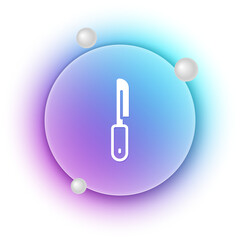 Poster - White Knife icon isolated on white background. Cutlery symbol. Blue and purple gradient circle background. Vector