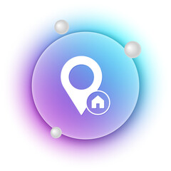 Poster - White Map pointer with house icon isolated on white background. Home location marker symbol. Blue and purple gradient circle background. Vector
