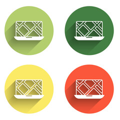 Poster - Set Infographic of city map navigation icon isolated with long shadow background. Laptop App Interface concept design. Geolocation concept. Color circle button. Vector
