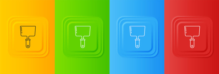 Poster - White Putty knife icon isolated on colorful background. Spatula repair tool. Spackling or paint instruments. Set icons in square buttons. Vector