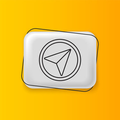 Poster - Black Infographic of city map navigation icon isolated on yellow background. Interface concept design. Geolocation concept. Silver rectangle button. Vector