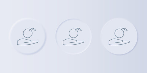 Poster - Grey Apple in hand icon isolated on grey background. Fruit with leaf symbol. Set icons in square buttons. Vector