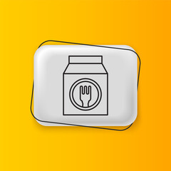 Poster - Black Online ordering and fast food delivery icon isolated on yellow background. Silver rectangle button. Vector