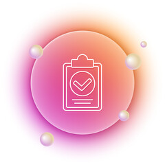 Poster - White Verification of delivery list clipboard icon isolated on white background. Orange and pink gradient circle background. Vector