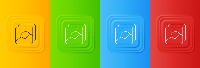 Poster - White Photo icon isolated on colorful background. Set icons in square buttons. Vector