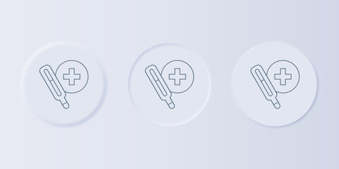 Poster - Grey Medical thermometer for medical examination icon isolated on grey background. Set icons in square buttons. Vector