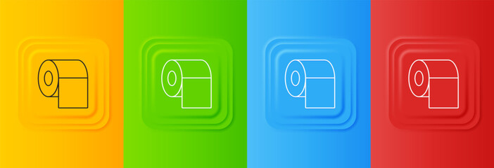 Poster - White Toilet paper roll icon isolated on colorful background. Set icons in square buttons. Vector