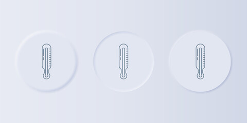 Poster - Grey Meteorology thermometer measuring icon isolated on grey background. Thermometer equipment showing hot or cold weather. Set icons in square buttons. Vector