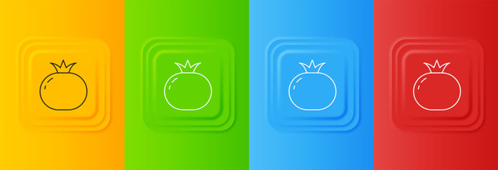 Poster - White Tomato icon isolated on colorful background. Set icons in square buttons. Vector