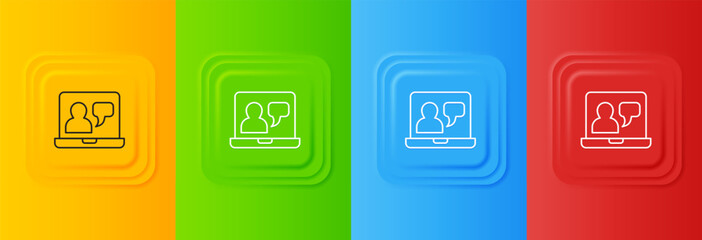 Aufkleber - white online education and graduation icon isolated on colorful background. online teacher on monito