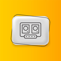 Poster - Black DJ remote for playing and mixing music icon isolated on yellow background. DJ mixer complete with vinyl player and remote control. Silver rectangle button. Vector