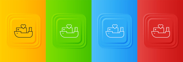 Poster - White Humanitarian ship icon isolated on colorful background. Set icons in square buttons. Vector
