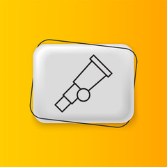 Poster - Black Telescope icon isolated on yellow background. Scientific tool. Education and astronomy element, spyglass and study stars. Silver rectangle button. Vector