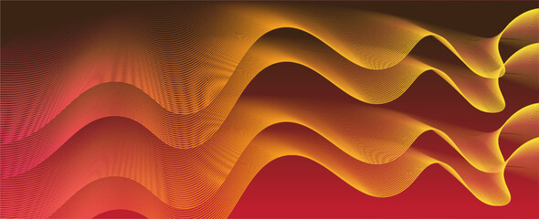 Poster - Abstract glowing wave lines on dark red, yellow and gold background. Dynamic wave pattern. Modern flowing wavy lines. Futuristic technology concept. vector