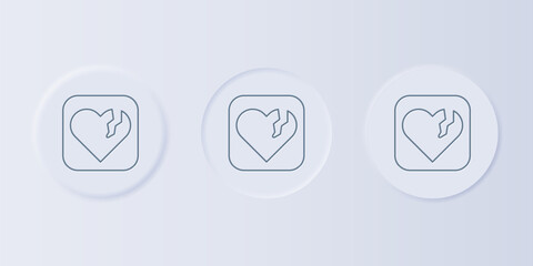 Poster - Grey Broken heart or divorce icon isolated on grey background. Love symbol. Happy Valentines day. Set icons in square buttons. Vector