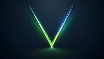 Fototapete - V-shaped glowing green and blue lines on a dark background, minimalist, simple, flat illustration, 