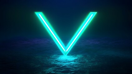 Fototapete - V-shaped glowing green and blue lines on a dark background, minimalist, simple, flat illustration, 