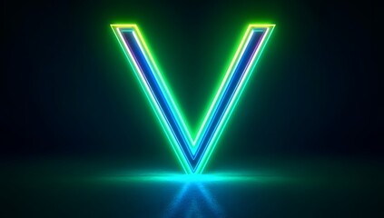 Fototapete - V-shaped glowing green and blue lines on a dark background, minimalist, simple, flat illustration, 