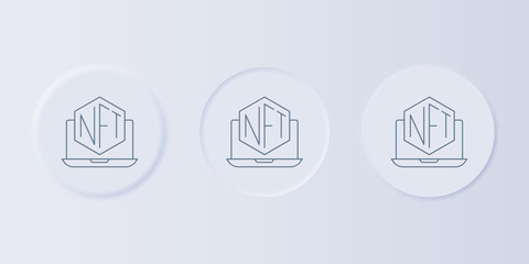 Aufkleber - Grey Laptop with art store app icon isolated on grey background. Technology of selling NFT tokens for cryptocurrency. Non fungible token concept. Set icons in square buttons. Vector