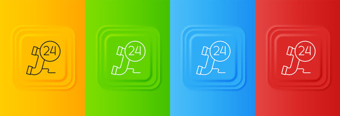 Fototapete - White Telephone 24 hours support icon isolated on colorful background. All-day customer support call-center. Full time call services. Set icons in square buttons. Vector
