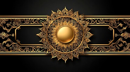 Wall Mural - Gold ornate frame, black background, design element