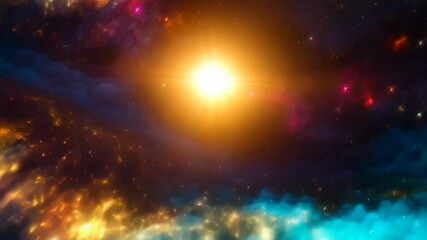 Wall Mural - Abstract cosmic nebula with glowing stars, bright light, and dreamy turquoise and gold clouds forming a celestial, ethereal background