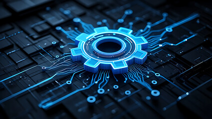 Fototapete - Digital Gear  Innovation, Technology, and Circuitry Integration