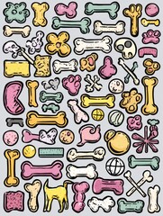 Poster - Creative Pet Care Themed Stickers Featuring Various Bones, Paws, and Toys Arranged in a Clean Center Layout for Fun Designs