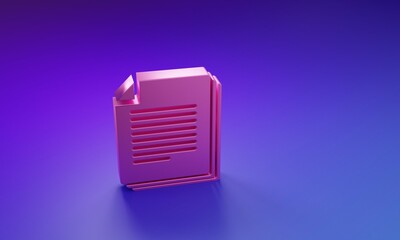 Poster - Pink Document icon isolated on purple-blue background. File icon. Checklist icon. Business concept. Minimalism concept. 3D render illustration