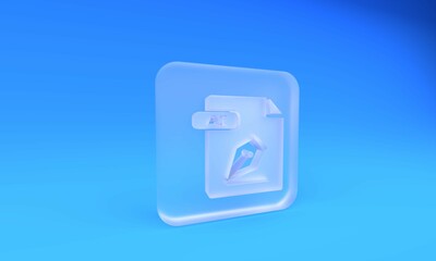 Fototapete - Frosted glass AI file document. Download ai button icon isolated on blue background. AI file symbol. Square frosted glass button. 3D render illustration
