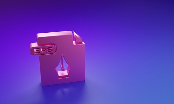 Pink EPS file document. Download eps button icon isolated on purple-blue background. EPS file symbol. Minimalism concept. 3D render illustration