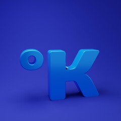 Poster - Blue Kelvin icon isolated on blue background. Minimalism concept. 3D render illustration