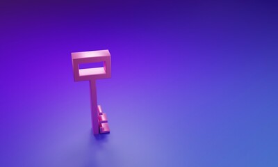 Poster - Pink Pirate key icon isolated on purple-blue background. Minimalism concept. 3D render illustration