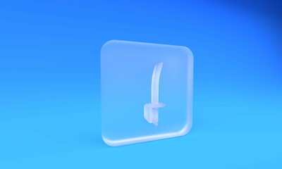 Poster - Frosted glass Pirate sword icon isolated on blue background. Sabre sign. Square frosted glass button. 3D render illustration