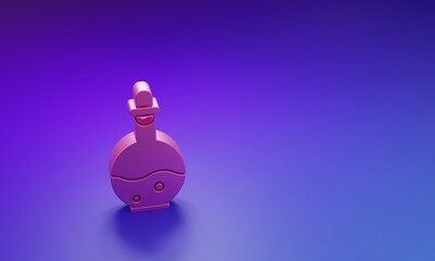 Poster - Pink Glass bottle with magic elixir icon isolated on purple-blue background. Computer game asset. Minimalism concept. 3D render illustration