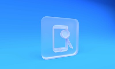 Poster - Frosted glass Mobile phone diagnostics icon isolated on blue background. Adjusting app, service, setting options, maintenance, repair, fixing. Square frosted glass button. 3D render illustration