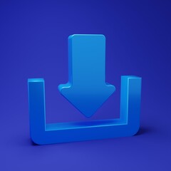Poster - Blue Download icon isolated on blue background. Upload button. Load symbol. Arrow point to down. Minimalism concept. 3D render illustration