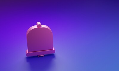 Poster - Pink Church bell icon isolated on purple-blue background. Alarm symbol, service bell, handbell sign, notification symbol. Minimalism concept. 3D render illustration