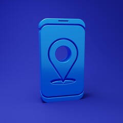 Poster - Blue Infographic of city map navigation icon isolated on blue background. Mobile App Interface concept design. Geolacation concept. Minimalism concept. 3D render illustration