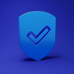 Poster - blue shield with check mark icon isolated on blue background. protection symbol. security check icon