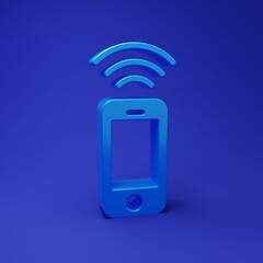 Fototapete - Blue Wireless smartphone icon isolated on blue background. Minimalism concept. 3D render illustration