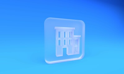 Aufkleber - Frosted glass House icon isolated on blue background. Home symbol. Square frosted glass button. 3D render illustration