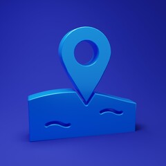 Fototapete - Blue Location fishing icon isolated on blue background. Fishing place. Minimalism concept. 3D render illustration