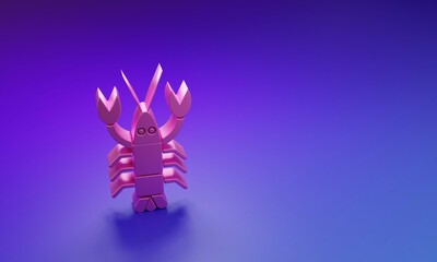 Poster - Pink Lobster icon isolated on purple-blue background. Minimalism concept. 3D render illustration